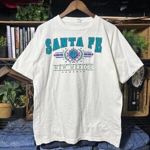 Vintage 90s Santa Fe New Mexico Tee Mens Medium White 1994 Nature Print Shirt